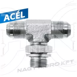   7/16"UNF - T1/4"BSP T-IDOM KÜLSŐ/KÜLSŐ-TÖMBÖSÍTETT/KÜLSŐ MENETTEL, 74ˇ KÚPPAL