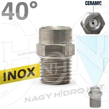 40ˇ 045 KERÁMIA BETÉTES 1/4" NPT KÜLSŐ MENETES MOSÓ FÚVÓKA, INOX KIVITELBEN (NAGYNYOMÁSÚ TISZTÍTÓHOZ)