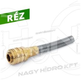 4x6mm PNEUMATIKA TÖMLŐHŐZ, TÖMLŐVÉGES RÉZ PNEUMATIKUS GYORSCSATLAKOZÓ HÜVELY,  TÖMLŐVÉDŐ SPIRÁLLAL - LRTHS-0406