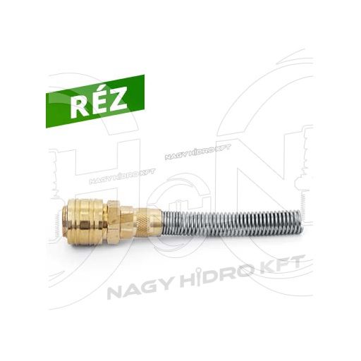 4x6mm PNEUMATIKA TÖMLŐHŐZ, TÖMLŐVÉGES RÉZ PNEUMATIKUS GYORSCSATLAKOZÓ HÜVELY,  TÖMLŐVÉDŐ SPIRÁLLAL - LRTHS-0406