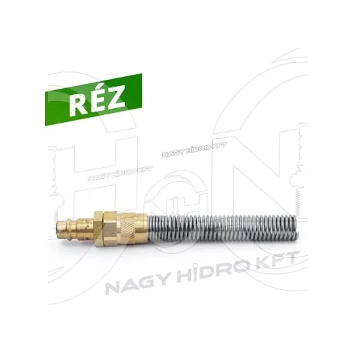 6x8mm PNEUMATIKA TÖMLŐHŐZ, TÖMLŐVÉGES RÉZ PNEUMATIKUS GYORSCSATLAKOZÓ DUGÓ,  TÖMLŐVÉDŐ SPIRÁLLAL