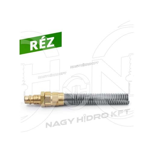 8x10mm PNEUMATIKA TÖMLŐHŐZ, TÖMLŐVÉGES RÉZ PNEUMATIKUS GYORSCSATLAKOZÓ DUGÓ,  TÖMLŐVÉDŐ SPIRÁLLAL - LRTKS-0810