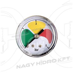 0-6 BAR, MANOMÉTER/NYOMÁSMÉRŐ ÓRA 40mm HÁTSÓ 1/8" BSPT KIVEZETÉSSEL (SZÍNES HÁTLAP) - MAN-40H-06-PNE