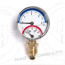 0-4 BAR 0-120Cˇ, MANOMÉTER/NYOMÁSMÉRŐ ÓRA HŐMÉRŐVEL, 63mm ALSÓ 1/4" KIVEZETÉSSEL - MANH-63A-04-0120