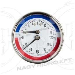 0-16 BAR 0-120Cˇ, MANOMÉTER/NYOMÁSMÉRŐ ÓRA HŐMÉRŐVEL, 63mm HÁTSÓ 1/4" KIVEZETÉSSEL - MANH-63H-016-0120