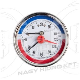 0-40 BAR 0-120Cˇ, MANOMÉTER/NYOMÁSMÉRŐ ÓRA HŐMÉRŐVEL, 63mm HÁTSÓ 1/4" KIVEZETÉSSEL - MANH-63H-040-0120