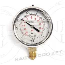   -1-0 BAR, VACUUM MÉRŐ MANOMÉTER 63mm ALSÓ 1/4" KIVEZETÉSSEL