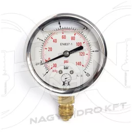   -1+10 BAR, MANOMÉTER, VACUUM / NYOMÁSMÉRŐ ÓRA 63mm ALSÓ 1/4" KIVEZETÉSSEL