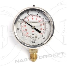 -1+2,5 BAR, MANOMÉTER, VACUUM / NYOMÁSMÉRŐ ÓRA 63mm ALSÓ 1/4" KIVEZETÉSSEL - MANV-63A-1-2-5