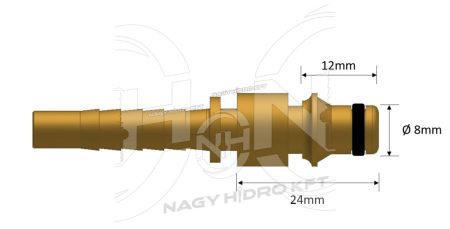 1/2"=DN12 MAGASNYOMÁSÚ MOSÓ CSATLAKOZÓ TÜSKE, RÉZ KIVITEL 8mm/12mm