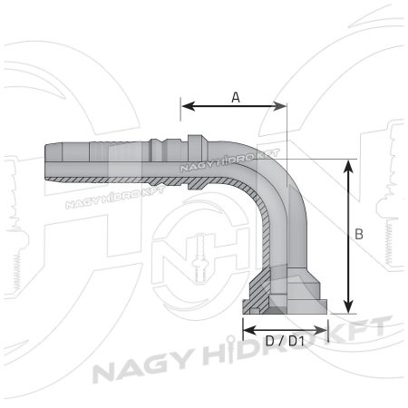 90ˇ DN25 54mm SFL EGYENES PEREMES CSATLAKOZÓ, KISZAKADÁSBIZTOS HOSSZÍTOTT KIVITEL L=120mm